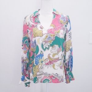 Boden Silk Paisley Button Up Top Size 6